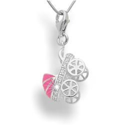 Srebrny charms - wózek dziecięcy - różowy