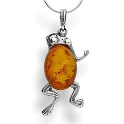 Zawieszka - wisior ŻABKA Bursztyn Srebro pr. 925