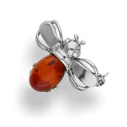 Srebrna broszka BURSZTYN PSZCZOŁA - SREBRO p. 925