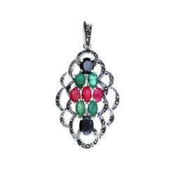 Okazała zawieszka RUBIN SZAFIR SZMARAGD SREBRO 925