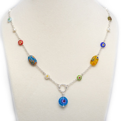 Naszyjnik MILLEFIORI szkło MURANO i PERŁY - CUDO!