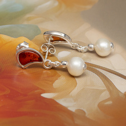 Srebrne kolczyki BURSZTYNY PERŁY - SREBRO 925 