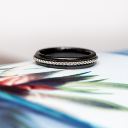 Pierścionek obrączka CERAMIKA r. 18 - SREBRO 925