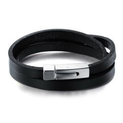 Bransoleta damska , męska - stal - skóra