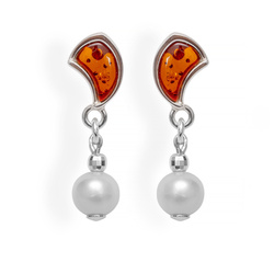 Srebrne kolczyki BURSZTYNY PERŁY - SREBRO 925 