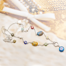 Naszyjnik MILLEFIORI szkło MURANO i PERŁY - CUDO!