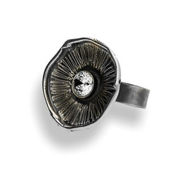 Pierścionek KWIAT cyrkonia regulacja - SREBRO 925