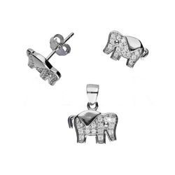 Srebrny komplet cyrkonie SŁOŃ SŁONIKI - SREBRO 925