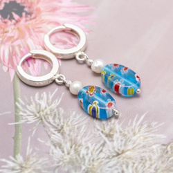 Kolczyki MILLEFIORI szkło MURANO PERŁY - srebro 