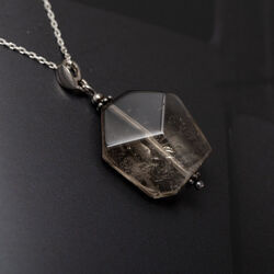 Srebrny naszyjnik naturalny KWARC DYMNY - SREBRO