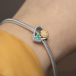 Beads - koralik modułowy SERCE KWIATEK SREBRO 925