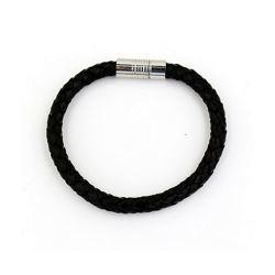 Bransoleta męska - stal - rzemień pleciony