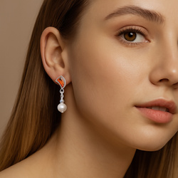 Srebrne kolczyki BURSZTYNY PERŁY - SREBRO 925 