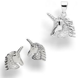 Srebrny komplet z cyrkoniami - JEDNOROŻEC pr. 925