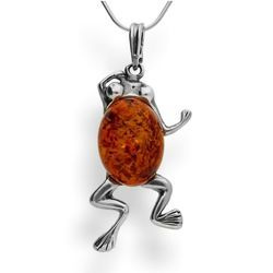 Zawieszka - wisior ŻABKA Bursztyn Srebro pr. 925
