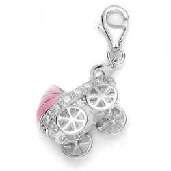 Srebrny charms - wózek dziecięcy - różowy